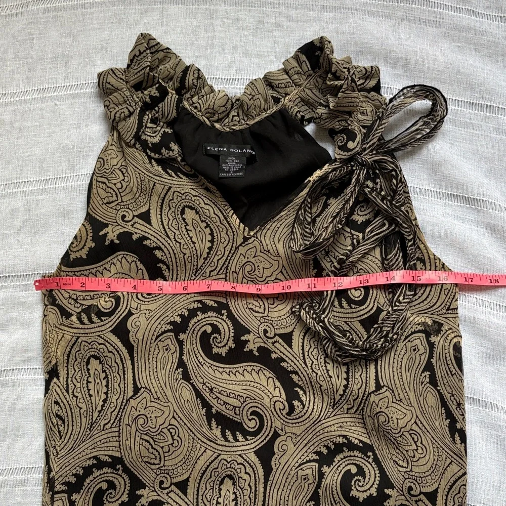 Elena Solano Paisley Silk Chiffon Sleeveless Blouse With Smocked Waist